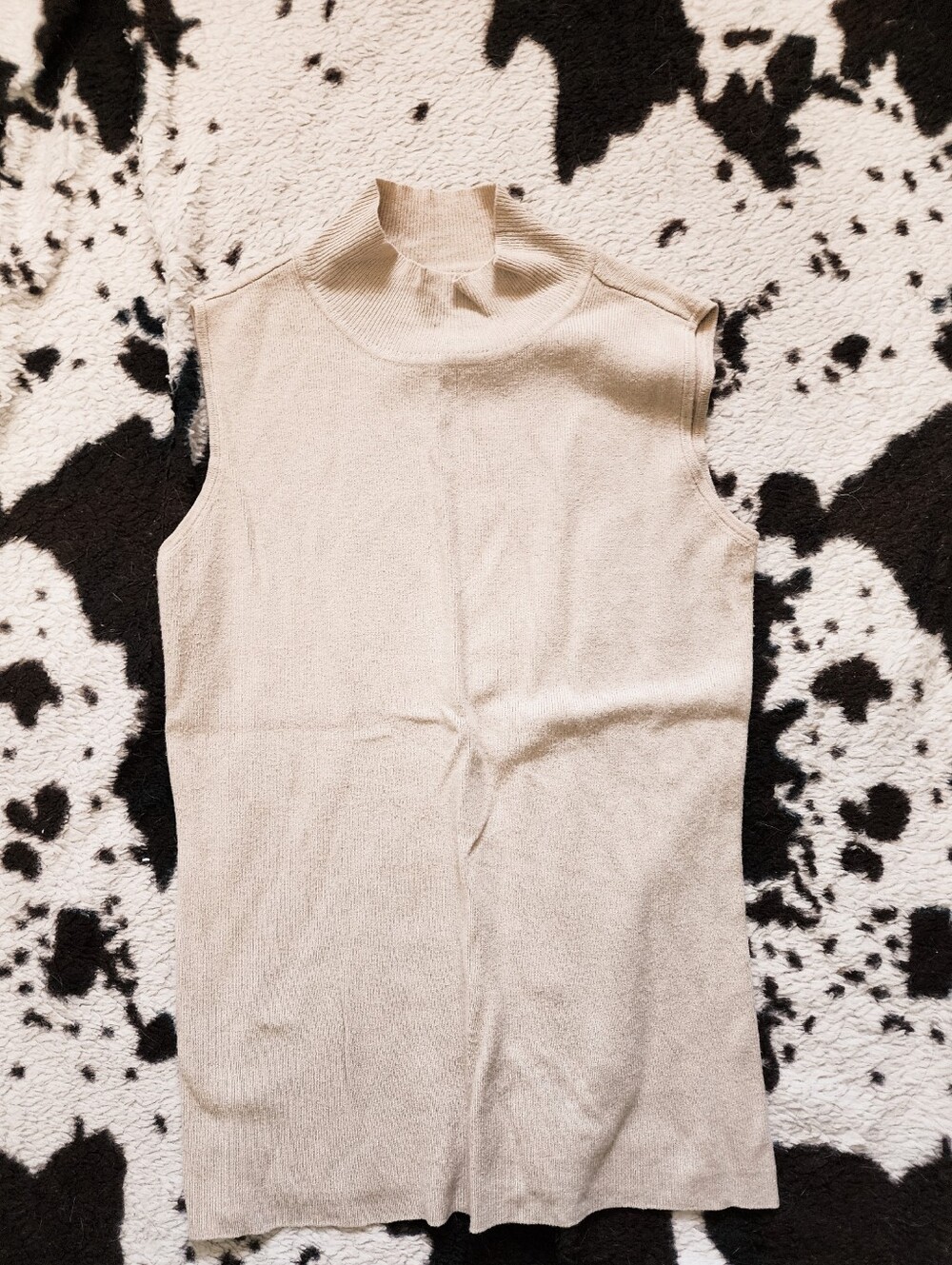 "ADDITIONS BY CHICOS" WOMEN'S Y2K TURTLE NECK SLEEVELESS TANK - SAND